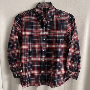Gap Kids Flannel Shirt Boys L Plaid Berry Navy Button Down Chest Pocket - Picture 1 of 8