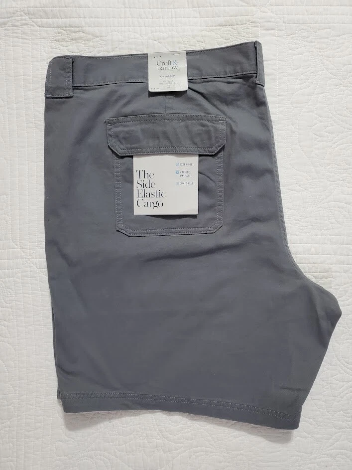 Mens Big & Tall Croft & Barrow Cargo Shorts Size 52 Grey & Side Elastic