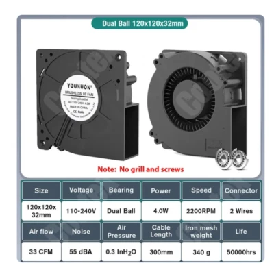 Brushless Cooling Blower Fan 120Mm X 32Mm 110V High Airflow DC Centrifugal Fan - Image 1 of 4