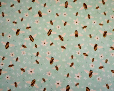 Quilt Fabric 1 1/8 Yard Bees White Floral on Lt Teal Premium Cotton Vtg Nov - Image 1 of 2