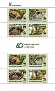WWF 60° PANGOLINI Albero Pangolino GIALLO SOVRASTAMPA 8v-Stamp Foglio #4 (2021 Togo) - Foto 1 di 1