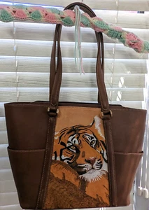 Gefängnis Kunst handgefertigte Leder Tiger Handtasche 11" hoch 16" lang - Bild 1 von 12