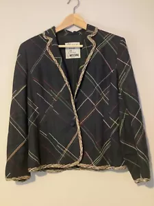 Moschino Cheap and Chic Size 10 Navy Linen Jacket with Multicolor Embroidery - Picture 1 of 5
