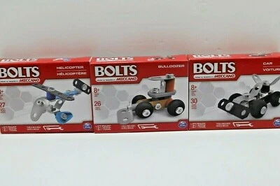 Bolts by Meccano Lot of 3 One Each Blue Helicopter Silver Car And Bulldozer - Image 1 of 4