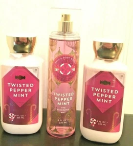 x3 BATH AND BODY WORKS TWISTED PEPPERMINT BODY LOTION & MIST - Picture 1 of 2