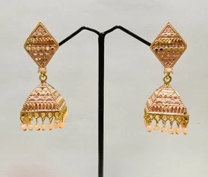 Peach Color Meenakari Earrings Jhumki Gold Plated Party Wear Wedding Jewellery - Picture 1 of 3
