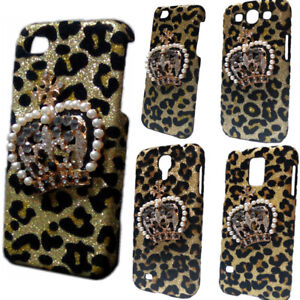 Pokrowiec na telefony 3D Bling Luxury Leopard Diamond Pearls Korona Back Twarde etui