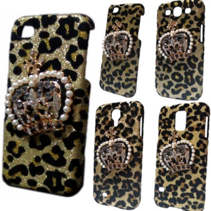 Cover For Phones 3D Bling Luxury Leopard Diamond Pearls Crown Back Hard Case - Picture 1 of 8