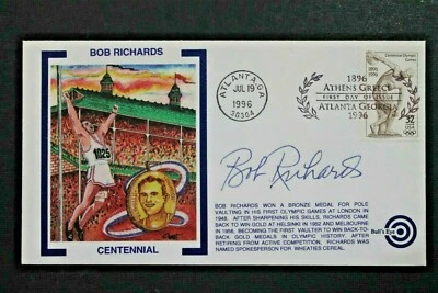 鲍勃·理查兹 奥林匹克政治家签名亲笔签名 1996 年奥运会首日封面  — 第 1/3 张图片