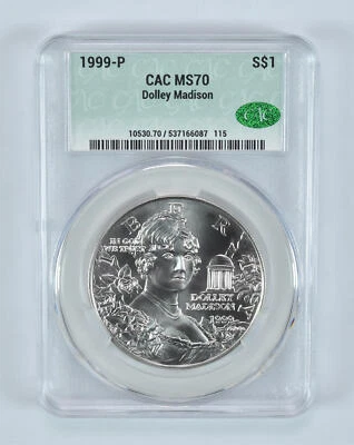 1999-P Dolley Madison Commemorative Silver Dollar MS70 CAC - Image 1 of 4