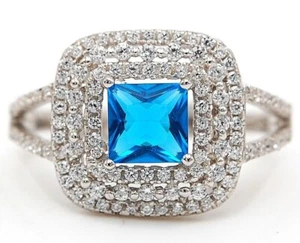 3CT Blue Topaz & White Topaz 925 Solid Sterling Silver Ring Sz 6 &5-7 - Imagen 1 de 3