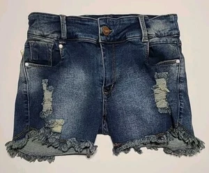 Next Jeans Girls Size 10 Distressed Denim Shorts Zip Up Pockets Stretch Raw Hem - Picture 1 of 9