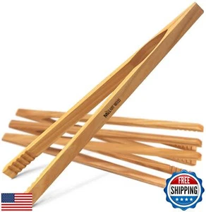 4 Pcs Wooden Toaster Tongs | 10-Inch Premium Ashwood Kitchen Utensils | Easy- - Picture 1 of 5