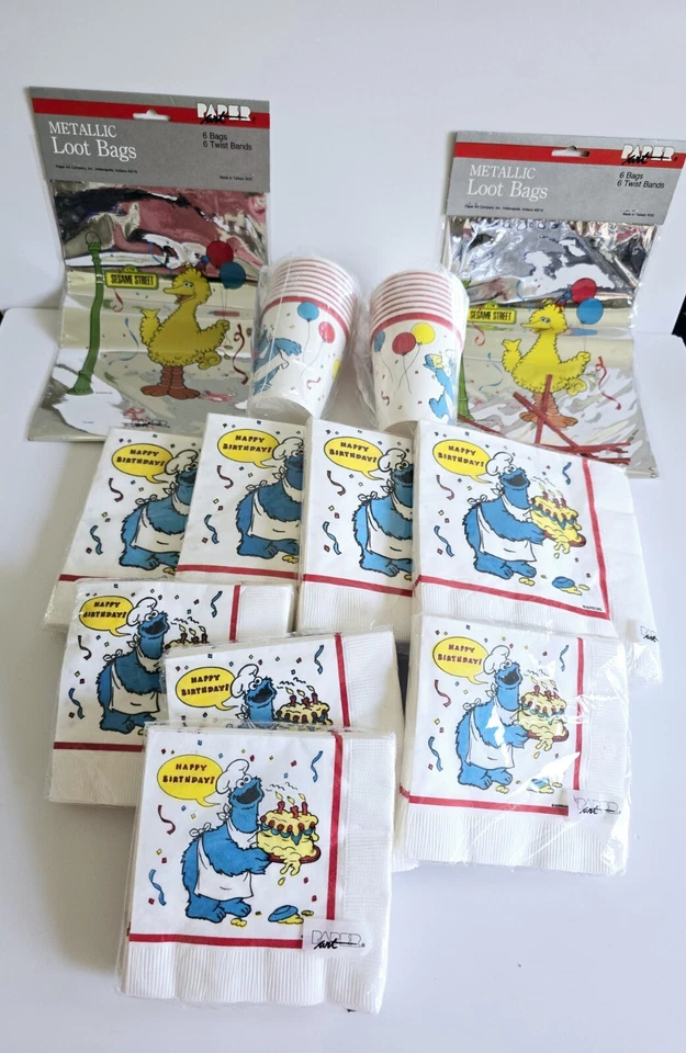 Sesame Street Big Bird Cookie Monster Vintage Birthday Party Supplies Lot Of 12 - Image 1 of 4