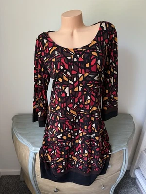 Vestido Ronni Nicole XL 14 Manga 3/4 Geo Estampado Colorido Años 70 Retro Otoño Pullover Foto 1 de 4