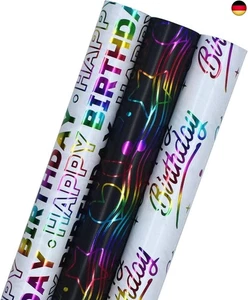 3 Rolls 43cm x 3m Wrapping Paper, Gift Wrapping Paper, Birthday Wrapping Paper - Bild 1 von 6