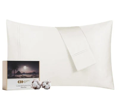 Juego de 2 fundas de almohada de lujo 100 % algodón egipcio tamaño estándar, tejido satén... Foto 1 de 4