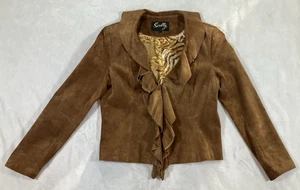 Vintage Scully Brown Leather Jacket Size Large Ruffles Satin Lined Boho Western - Picture 1 of 21