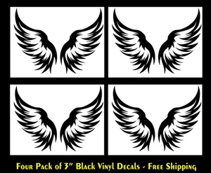 Angel Wings Four Pack 3" Indoor Matte or Outdoor Gloss Black Vinyl Decals - Picture 1 of 2