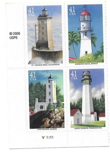 2007 Pacific Lighthouses 41c Stamps Plate  Block 4 Stamps MNH - Picture 1 of 1