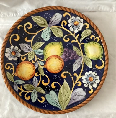 Tabletops Ceramica Villa Bellagio 11-1/8” Dinner Plate Hand Painted Blue Lemons - Image 1 of 4
