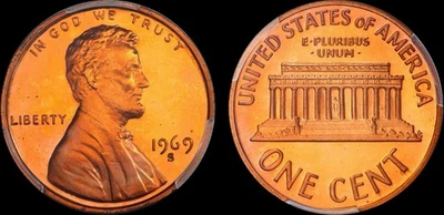 1969 S Lincoln Cent PCGS PR69 DCAM RED - Image 1 of 3
