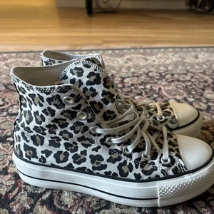 Converse Chuck Taylor All Star High Top White Tan Black Leopard Platform 7.5 - Picture 1 of 7