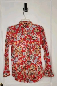 Camicetta donna J Mclaughlin Lois XS NUOVA CON ETICHETTE $178 cotone bottoni Neo Fowlerton Birds - Foto 1 di 6