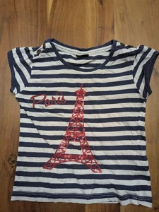 Girls Tshirts Age 3-4 White And Blue Paris Sparkle Crew Neck - Picture 1 of 5