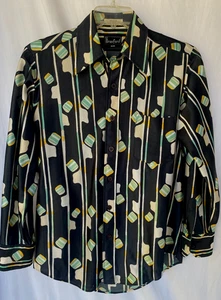 VTG 70s BRANFORD..DISCO..ARTSY..GEOMETRIC STRIPE..NYLON..SHIRT MEN MED - Picture 1 of 4