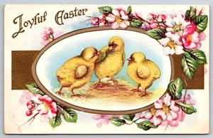 Joyful Easter Greeting Postcard Vintage Chicks Flowers Egg Holiday #869 - Picture 1 of 2