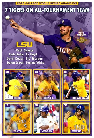 7 LSU TIGERS ON WORLD SERIES ALL-TOURNEY TEAM 19”x13” COMMEMORATIVE POSTER Cover