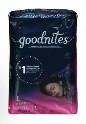 Roupa íntima Goodnites para dormir para meninas grandes (68-95 libras) 11 unidades (pacote com 2) - Imagem 1 de 4