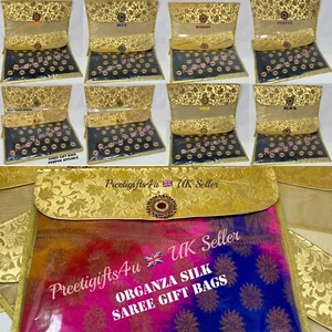 Cubierta de bolsa de saris traje de boda indio ropa Lehnga embalaje festivo oro bolsa de regalo - Imagen 1 de 11