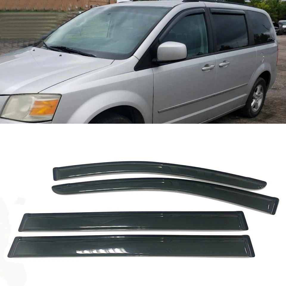 Fit 2008-2018 Dodge Grand Caravan Window Visors Sun Vent Rain Guard Shade Smoked Foto 1 de 4
