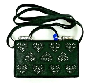 NWT Brighton Pretty Petals MED HEART STUD ORGANIZER CROSSBODY Purse Blk $245 - Picture 1 of 3