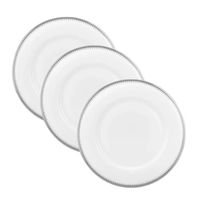 Joseph Sedgh 8" SHERRY Plate White Fine Bone China Silver Dotted Raised Rim - Image 1 of 3