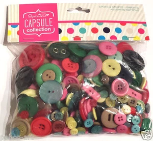Papermania 250 gram bag assorted plastic buttons capsule Mixed BRIGHTS - Picture 1 of 1