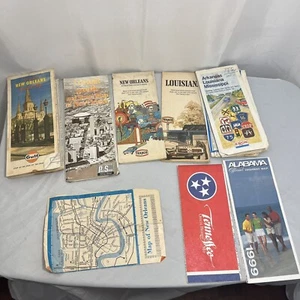 Lot Of 8 Vtg 70s 80s 90s Paper Maps New Orleans LA Texaco Exxon Gulf TN AL AR MS - Picture 1 of 15