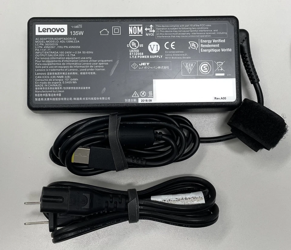 Lenovo 135W AC Adapter ADL135NLC2A – FRU 45N0556 – Yellow Square Tip – Genuine - Bild 1 von 1