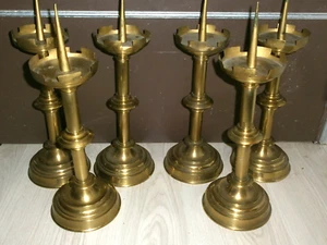 LOT 6 PIQUES-CIERGE D'EGLISE/D'AUTEL/FIN XIXéme/STYLE GOTHIQUE FLANDRE/H.33/42cm - Picture 1 of 10