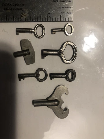 7 Antique Skeleton Keys Iron Cabinet Jewelry Box Secretary Clock Handcuff Steel Cover