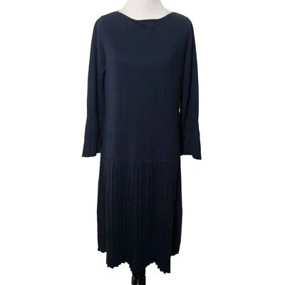 NEW Worth Boatneck Pleat Detail Dress Womens Size Small Navy Knit Career $498 - Image 1 of 4