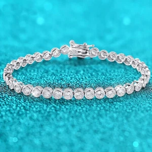2mm D Color Moissanite Bubble Tennis Chain Bracelet Women 18K White Gold Plated - Picture 1 of 19