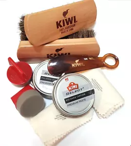 Kiwi Shoe Boot Polish Kit - 2 Creams -2 Brushes -2 Sponges -2 Cloths-1 Shoe Horn - Picture 1 of 14