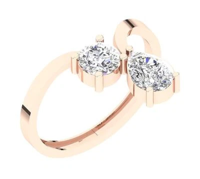 VS F 1.15 Ct Pear Round Lab Grown Diamond Two Stone Solitaire Ring 14K Rose Gold - Image 1 of 4