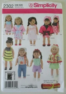 Simplicity Precious Sewing Pattern #2302, Size 18" Tall Doll Clothes Wardrobe - Picture 1 of 2