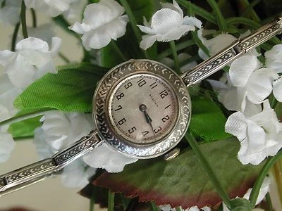 Art Deco Bulova Sterling Silver Enamel Watch ~ Enamel Sterling Silver Band~ Runs - Image 1 of 4