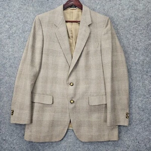 Vintage Tweed Sport Coat Mens 36 R Small Oatmeal Glen Plaid Wool JACQUES RENOIR - Picture 1 of 18