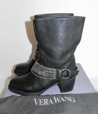 Vera Wang Natasha Leather Rhinestone Ankle Boots - US 7.5, Black, RET $600+ - Image 1 of 4